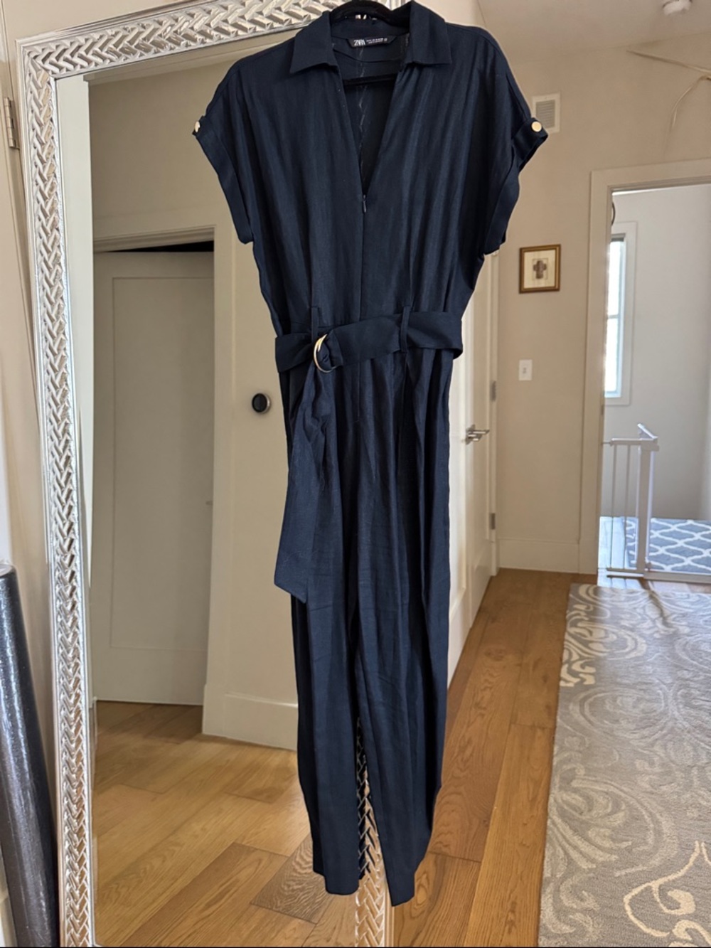 NWOT Zara Classic Belted Jumpsuit Linen Blend